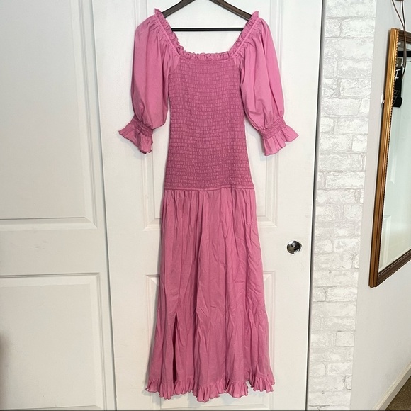 RHODE Resort Pink Eva Off The Shoulder Smocked Cotton Maxi Dress medium - Picture 8 of 10